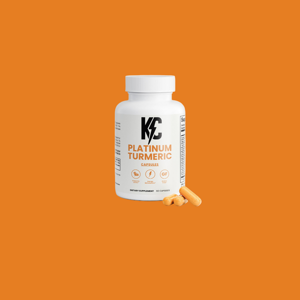 KC Platinum Turmeric bottle with orange vegetable capsules — joint & mobility support.