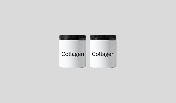 Generic collagen supplement jars with plain labels and no branding.