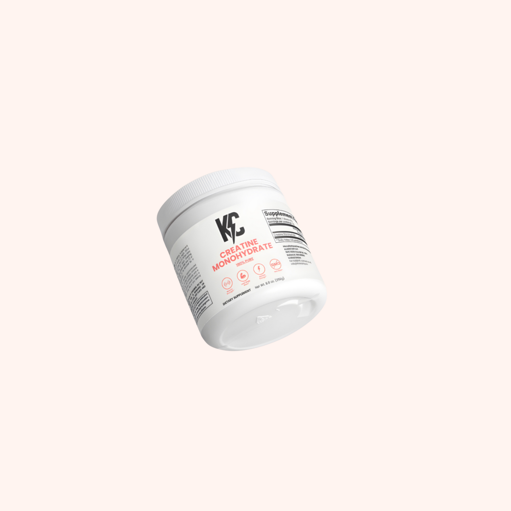 creatine monohydrate supplement tub isolated on light background for product display